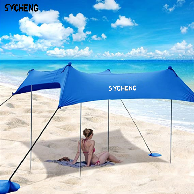 SYCHENG Beach Tent Sun Shelter with UPF50+ Protection, Includes Sand Shovel, Ground Pegs and Stability Poles, Outdoor Pop Up Beach Shade Canopy for Camping, Fishing, Backyard Fun or Picnics