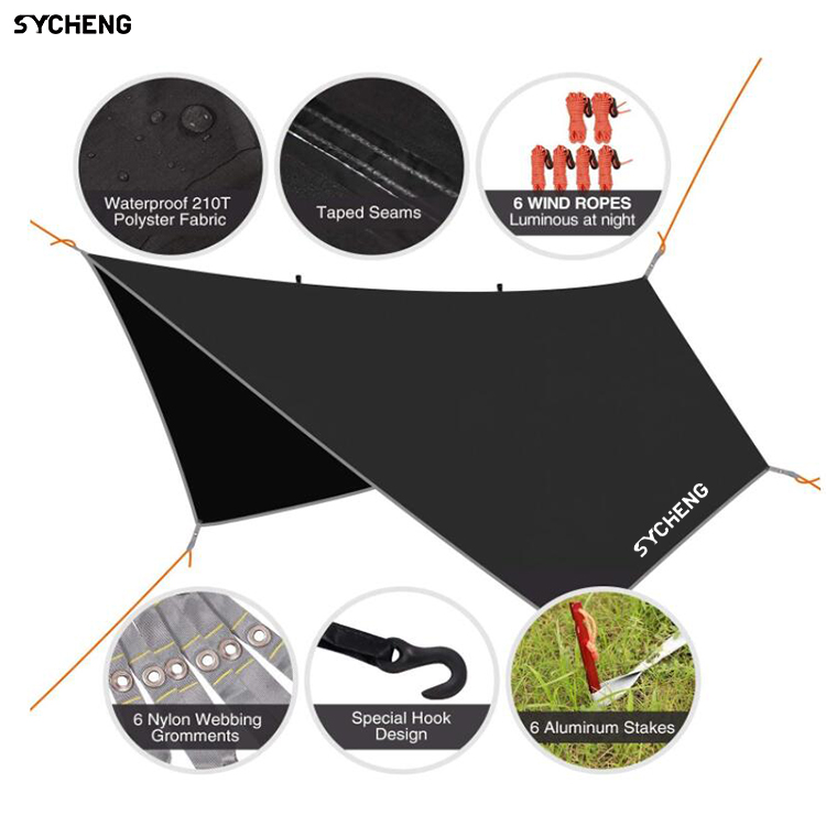 SYCHENG Tent Tarp, Waterproof Camping Tarp with Spreading Poles, Camping Shelter, Car Awning Rain Fly Canopy, UPF50+ Ultralight Survival Equipment Camping Tent Gear Accessories