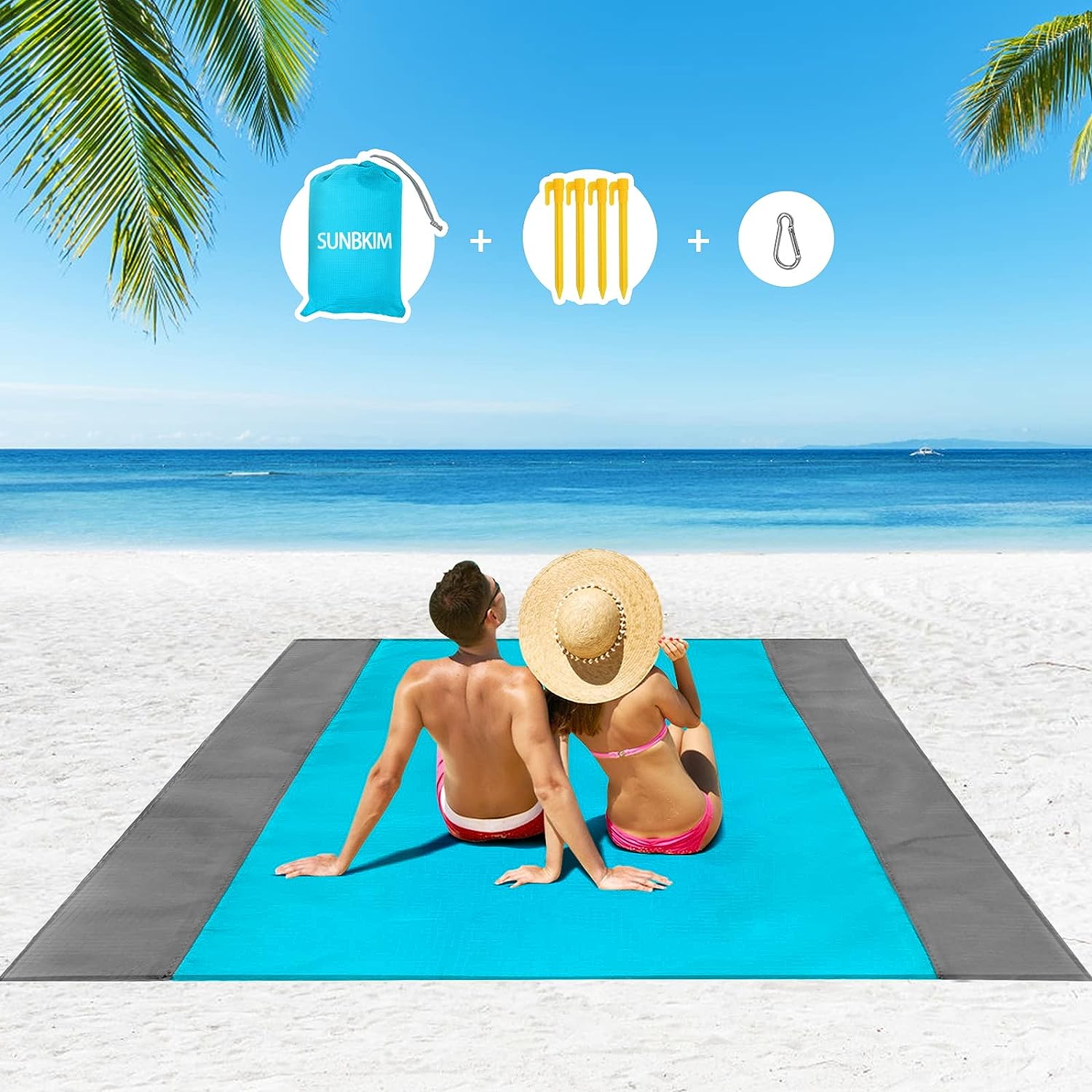 SYCHENG Beach Blacket, Sandproof Waterproof Beach Mat Oversized for 1-8 Adults, Portable Outdoor Picnic Mat for Camping, Travel, Hiking - Blue