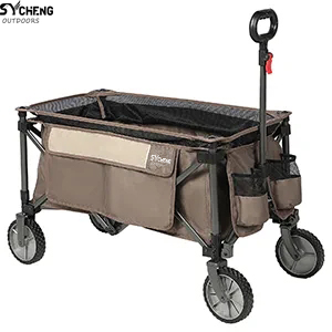 SYCHENG Bilayer Camping Folding Wagon, Wagon Cart Heavy Duty Foldable, Utility Grocery Wagon for Camping Shopping Sports