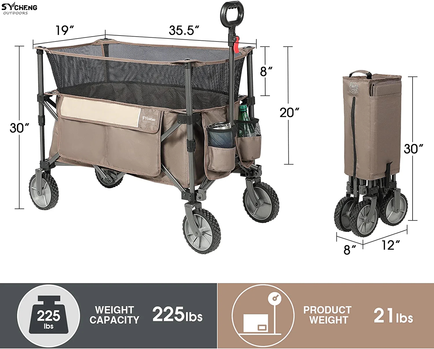 SYCHENG Bilayer Camping Folding Wagon, Wagon Cart Heavy Duty Foldable, Utility Grocery Wagon for Camping Shopping Sports
