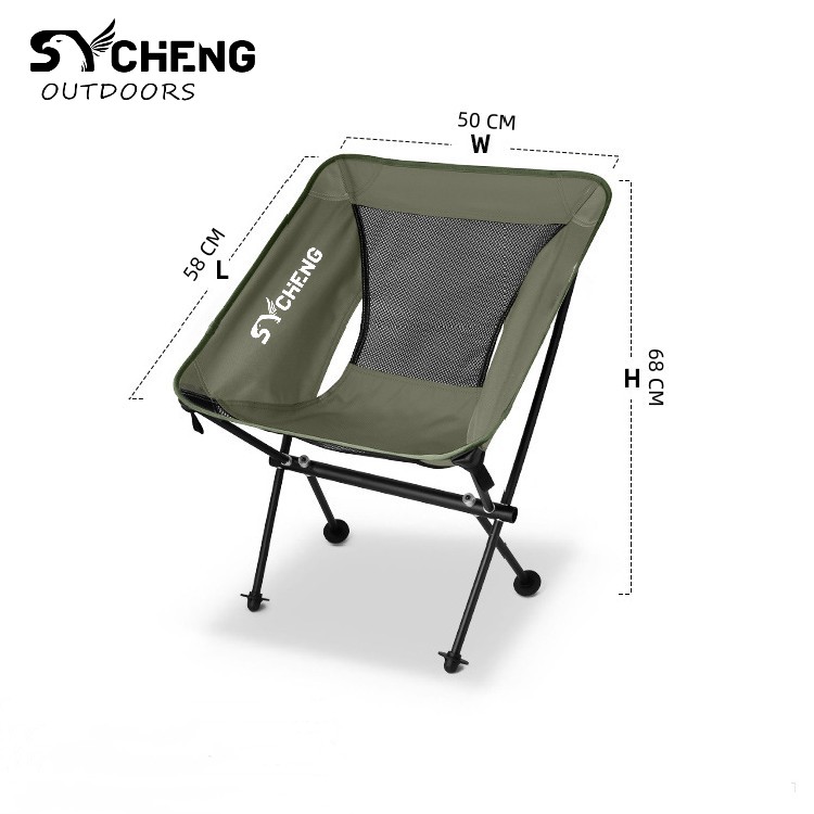 SYCHENG New Portable Camping Chair With Side Pockets Lightweight Outdoor Folding Moon Chairs For Beach Camping Hiking